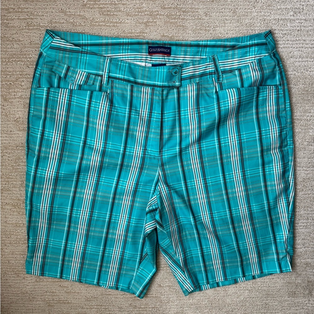 Golf America Turquoise Plaid Shorts, Size 12P